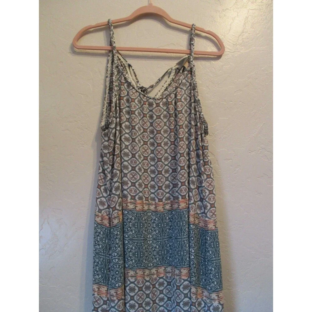 Knox Rose Women’s Size XXL Boho Tile Print Maxi Dress Blue Print Slit Sleeveless - Picture 4 of 10